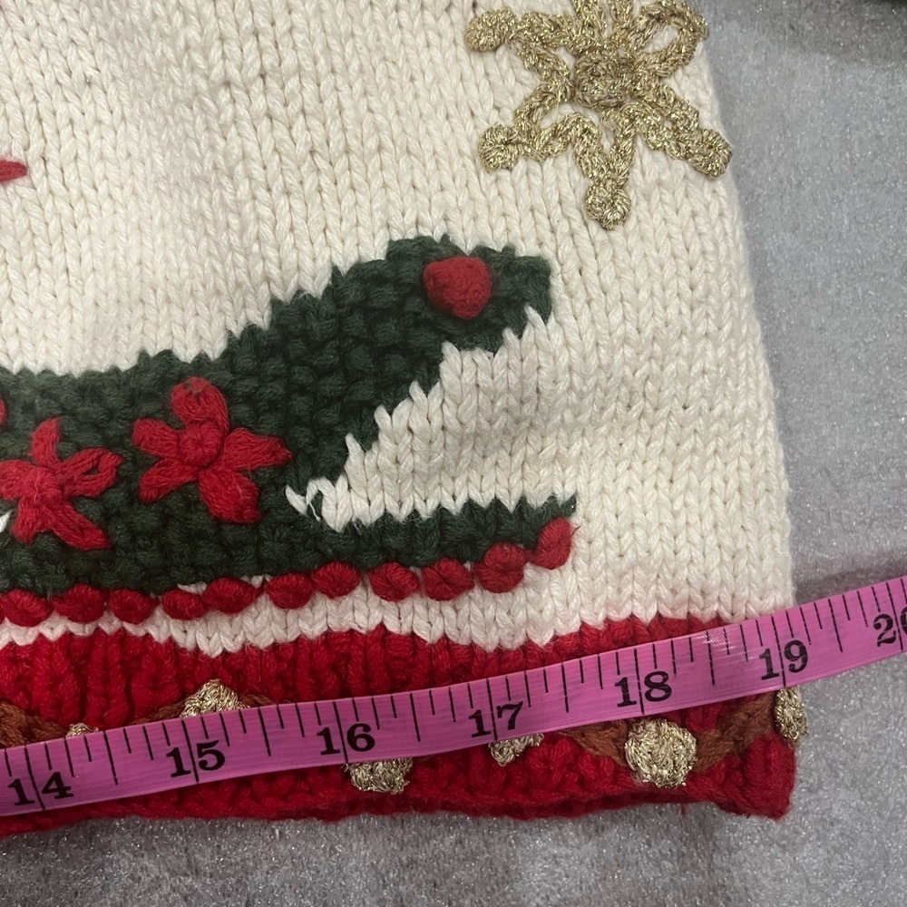 [L]VTG Jennifer Reed Holiday Ramie Blend Button Sweater Red Green Gold-As Is - Picture 7 of 10